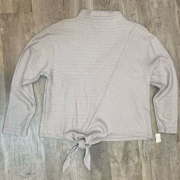 NWT zac & rachel boho top Sweater gray mock neck front tie size XL - Picture 9 of 11